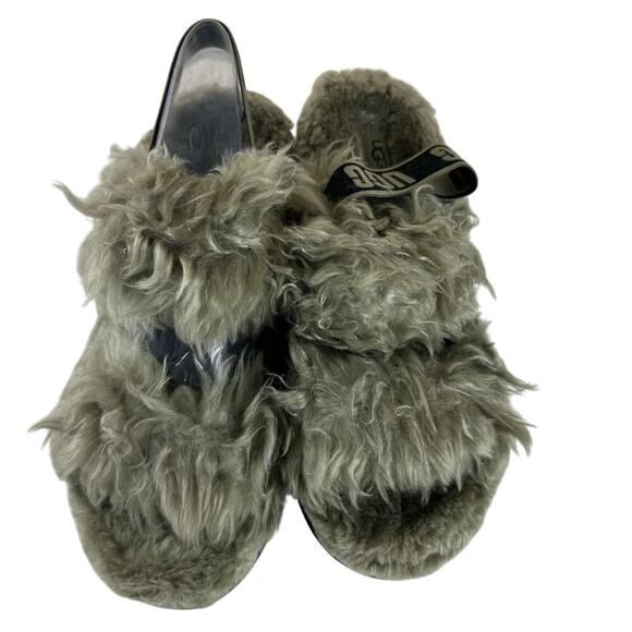 UGG Olive Green Faux Fur Slingback Platform Slippers Women’s US 10 Cozy Y2K - Picture 3 of 9